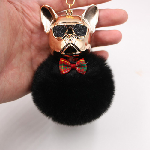 New cross-border cool dog creative sunglasses French bulldog car pendant cute dog keychain fur ball bag pendant