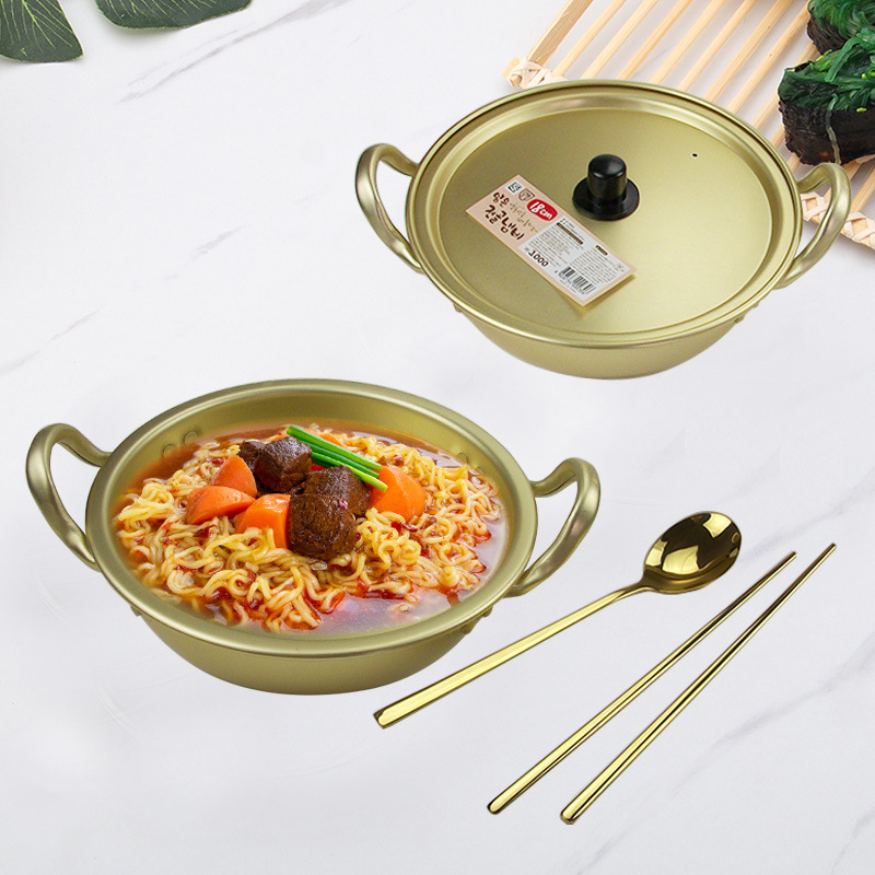 Korean-style instant noodle pot, shallow pan, spicy ramen pot, hot pot rice bowl, open flame small soup pot, yellow aluminum pot, instant noodle bowl