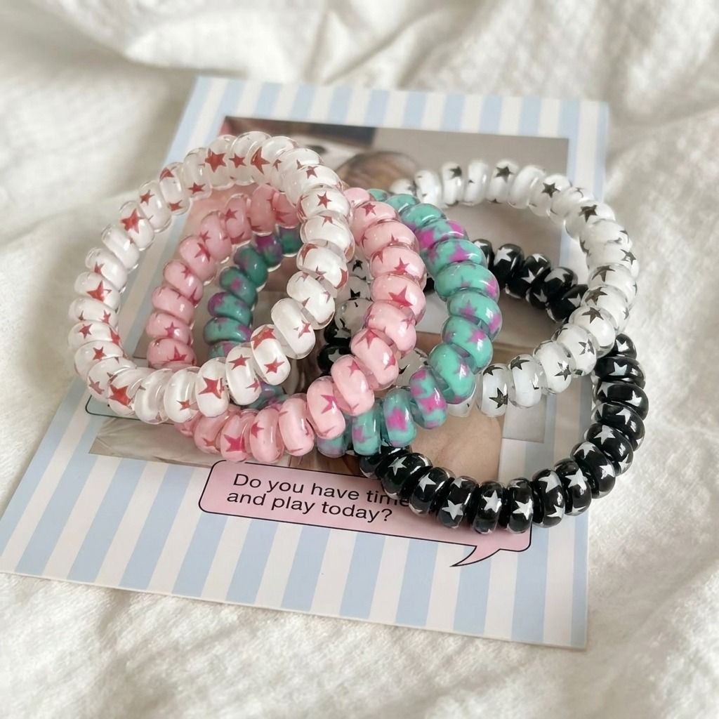2# 별 모양 혼합 색상 머리끈 5개입 (약 5cm)