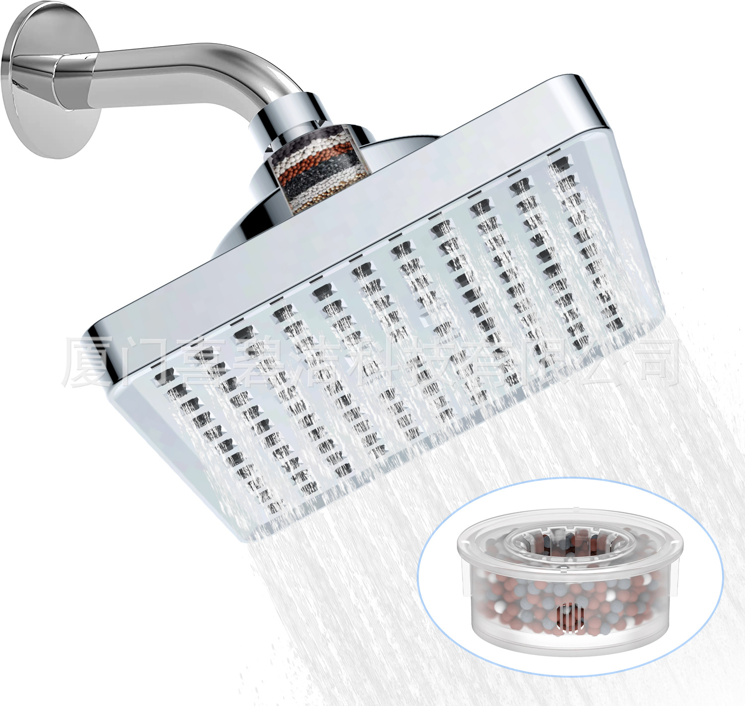 6-inch square ABS electroplated shower head with filter, cross-border pressurized filter top shower head details Picture
