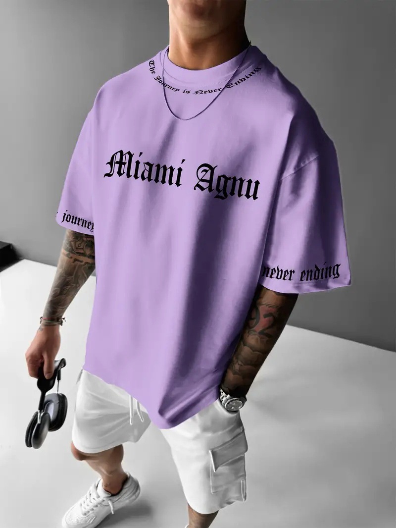 2024 moda simple eslogan 3D impresión digital para hombres verano casual suelta transpirable manga corta camiseta de cuello redondo