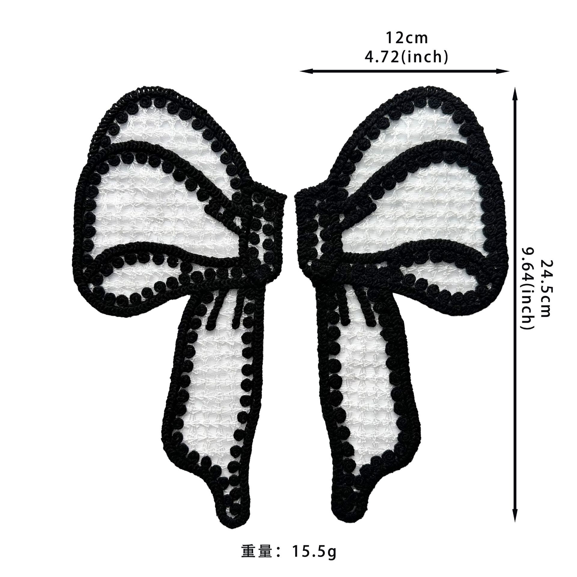 Clavos hechos a mano ganchillo blanco y negro arco de tela pegatinas DIY ropa bolsas sombreros accesorios decoración calcomanías de sequillas image 5