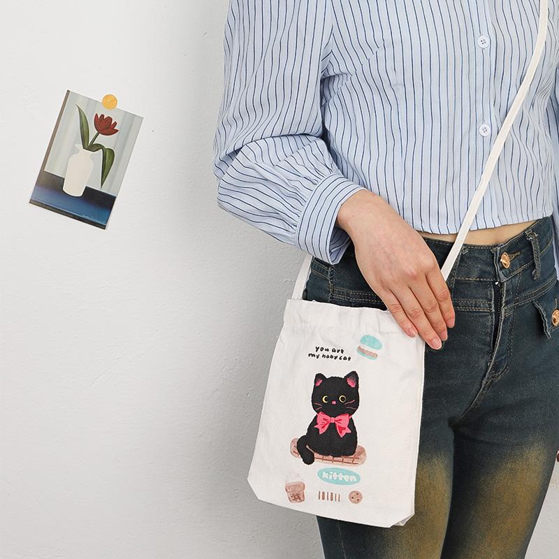 卡通帆布袋ins高级感手机钥匙斜跨单肩包保温杯雨伞托特包手提袋