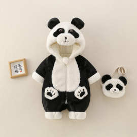 新款冬季男女宝宝爬服连帽加厚宝宝外出爬服秋冬连身衣拜年服批发