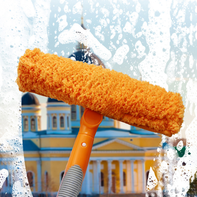 De gran altura del hogar de doble cara de vidrio limpiaparabrisas alargado giratorio varilla telescópica raspado limpiador de vidrio herramientas al por mayor