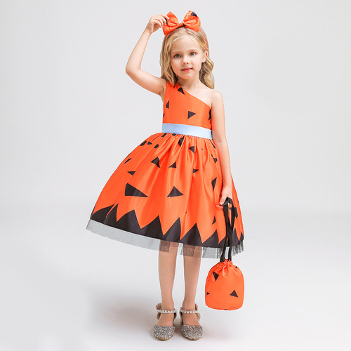 Halloween witch dress, role-playing costume for witch, pumpkin performance dress, princess dress