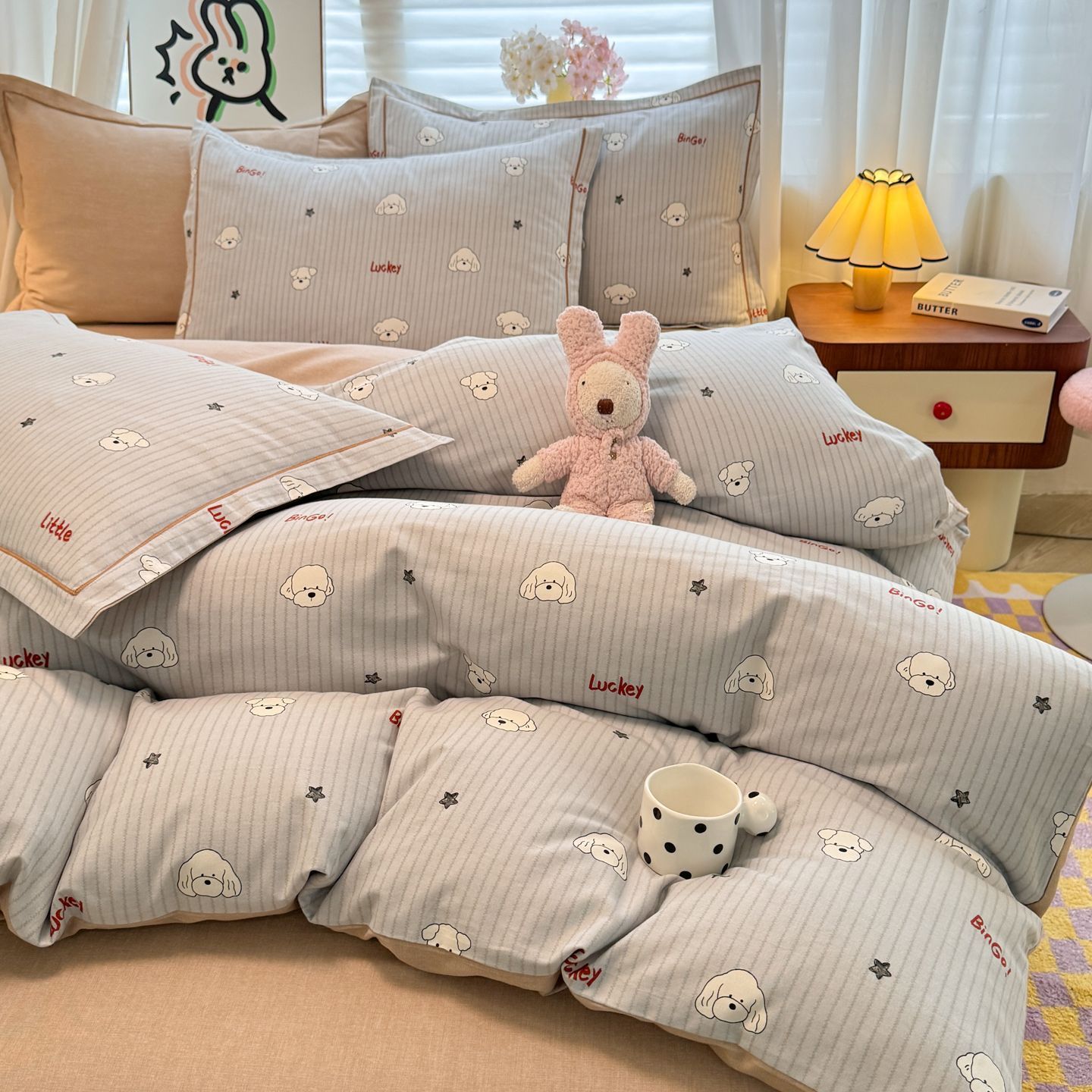 Otoño y invierno algodón grueso abrasión cama de cuatro piezas sábanas de algodón cubierta cama de tres piezas dormitorio de estudiantes