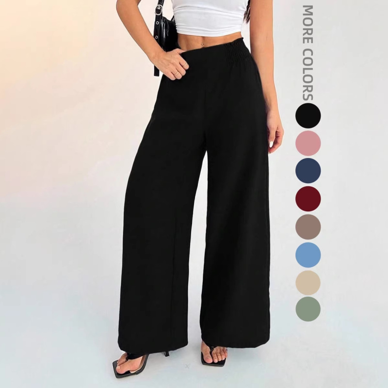 European and American Cross-Border Foreign Trade Women's Fashion Hot-Selling Items Independent Site Shein Amazon Temu Solid Color Elastic Wide-Leg Pants European and American Cross-Border Foreign Trade Women's Fashion Hot-Selling Items Independent Site Shein Amazon Temu Solid Color Elastic Wide-Leg Pants