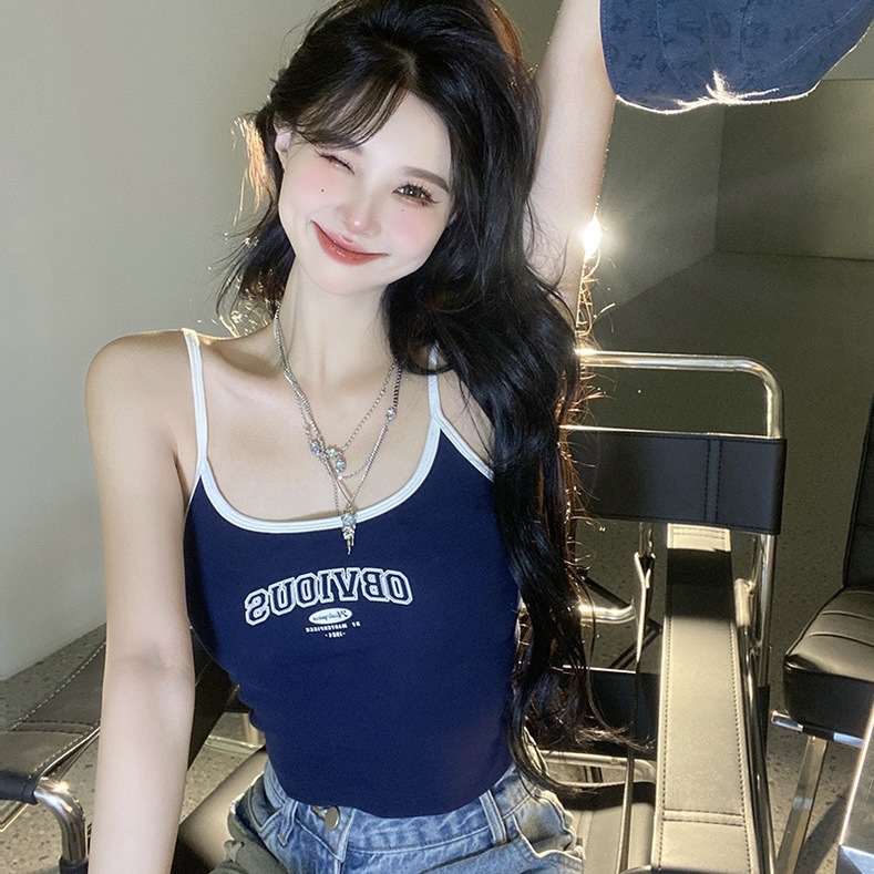 Tk Cross-Border American Retro Camisole Women's Summer Sleeveless Short Tight-Fitting Inner Top for Outer Wear