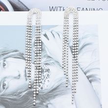 欧美跨境新品耳饰 s925银针水钻新娘耳坠女 夸张长款满钻流苏耳环