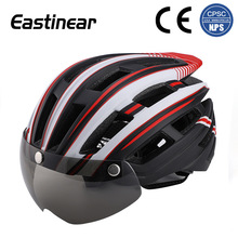 廠家定制騎行頭盔帶風鏡尾燈賽車山地車頭盔自行車頭盔貼牌logo