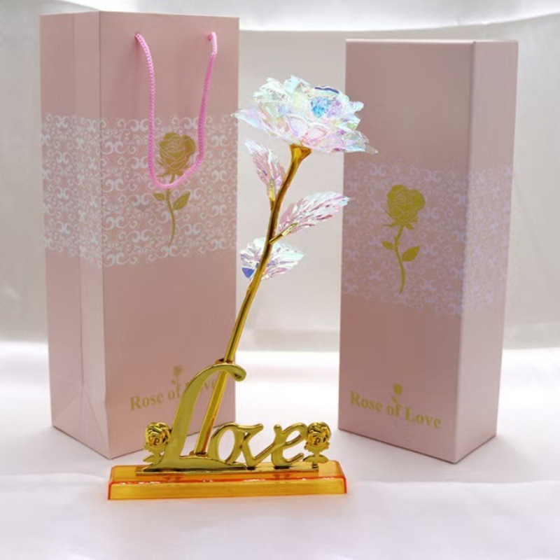 Día de San Valentín chino para esposa, novia, novia, cumpleaños, colorido, colorido, rosa, oro, rosa, flor de simulación romántica