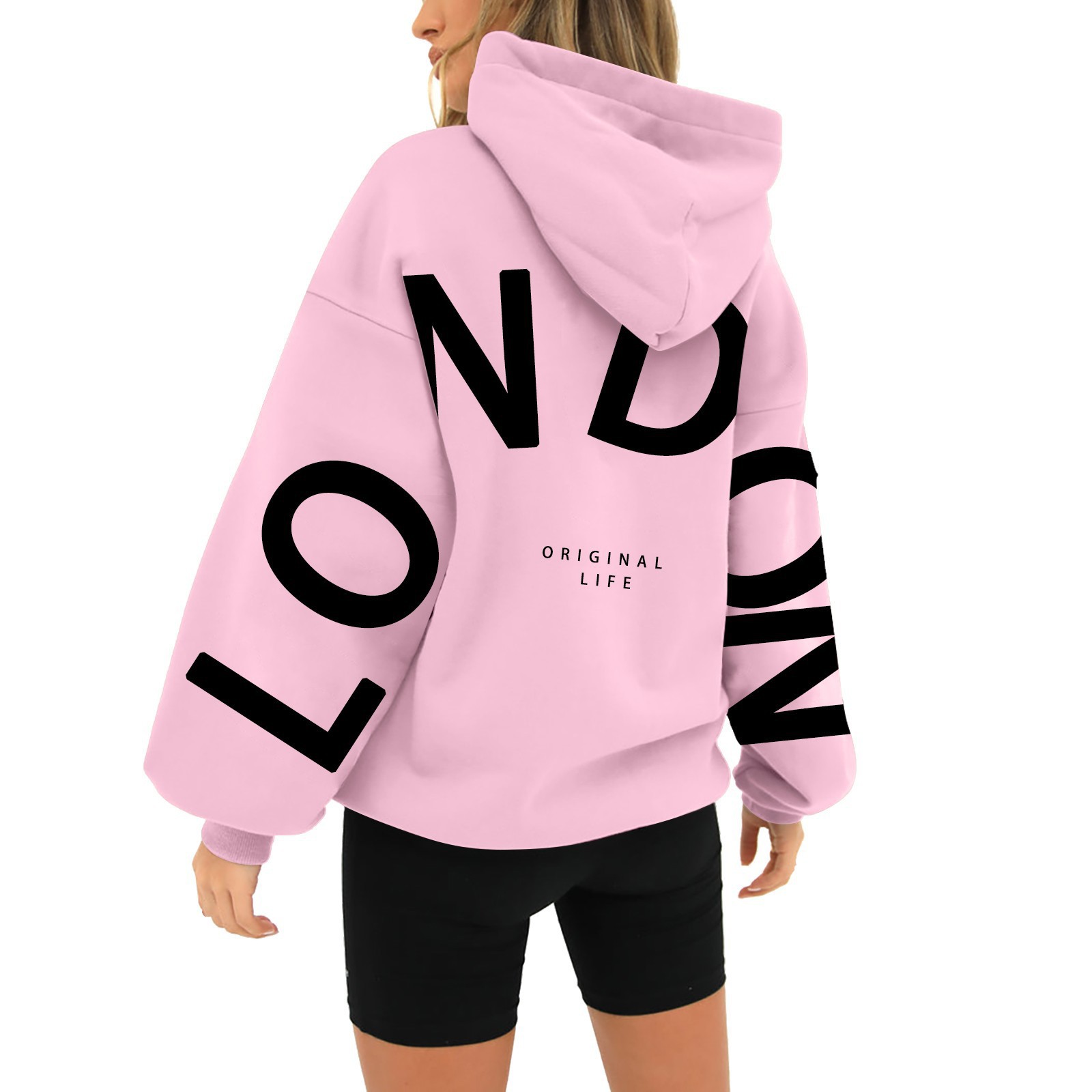LONDON ORIGINAL Unisex Printed Long Sleeve Loose Plus Size Patch Pocket Hooded Sweatshirt_voghion.com