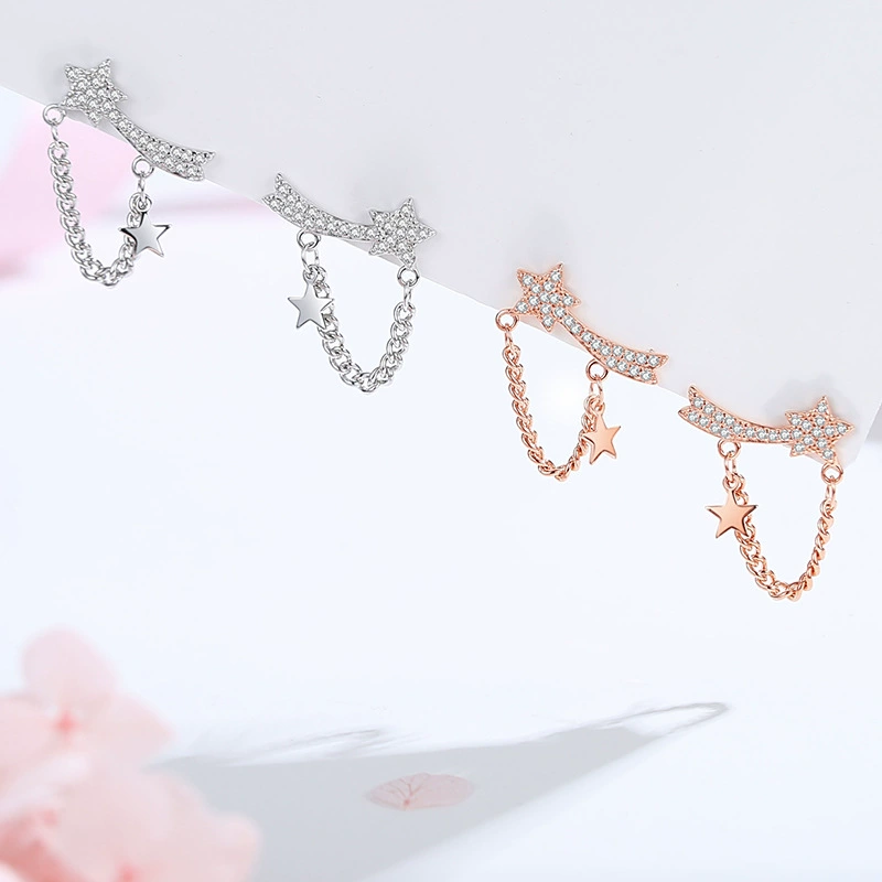 Fashionable earrings, chain, 925 sample silver, light luxury style, diamond encrusted, wholesale