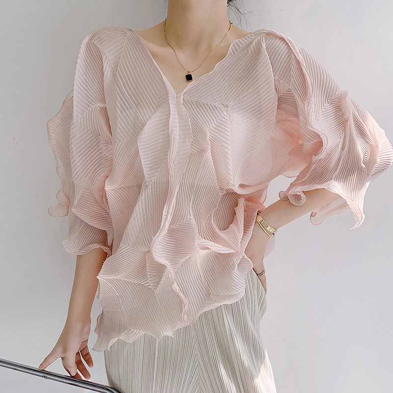 Miyake classic fish bone pattern folded top women's clothing 2024…