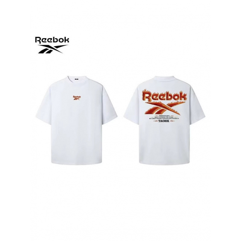 Reebok's New American-Style Trendy Flame Embroidery Loose Casual Pure Cotton Short-Sleeve Shirt for Men and Women with Complete Tags