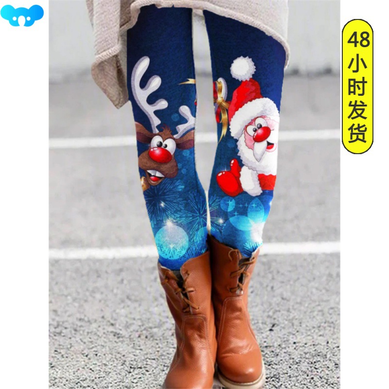 Women's Elastic Pants Printed Pants女装松紧长裤印花裤