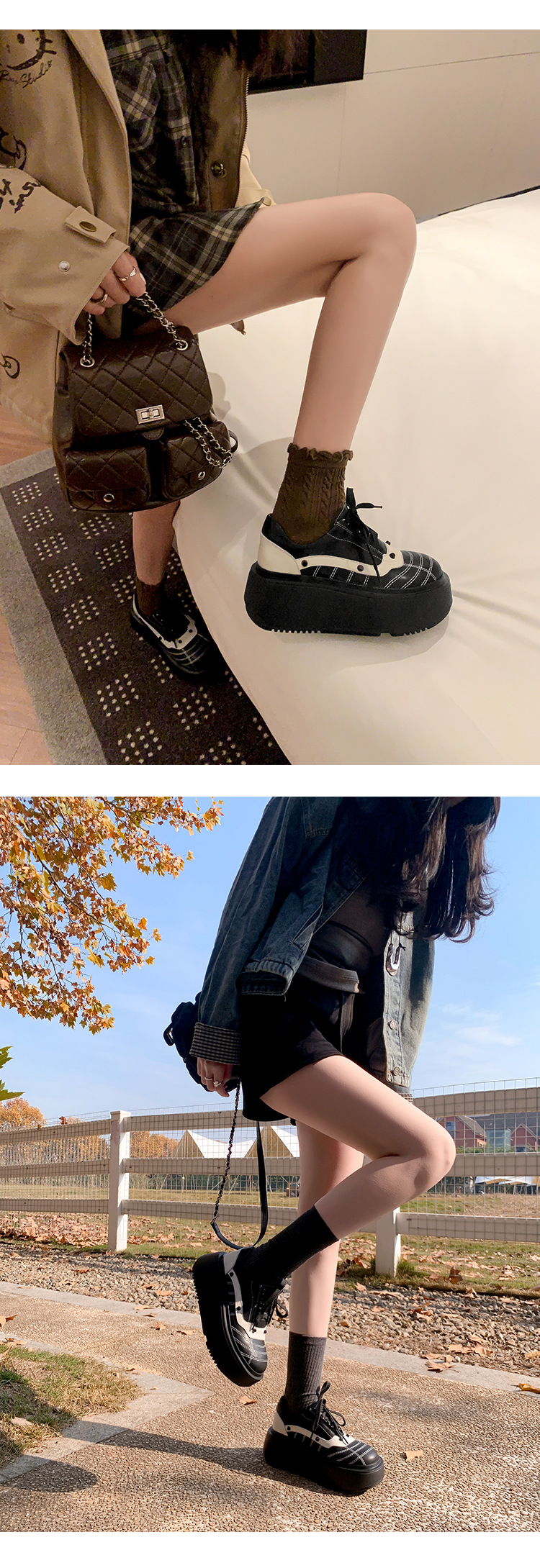 Giày sneaker nữ đế dày da bò phối màu dây buộc phong cách thể thao — màu đen chi tiết 23