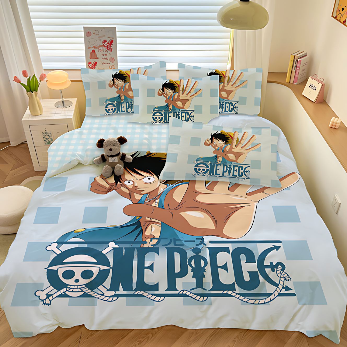 TEMU / JIT Amazon One Piece serie transfronteriza impresa digital 3D edredón kit de ropa de cama