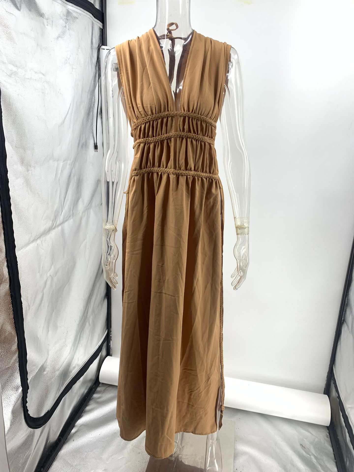 245g Weight Maxi Long Dress Dress Length Type Sleeveless Sleeve Length Tank Dress Dresses Type Linen Fabric Type Mid Waist Waist Line Holiday, Daily Occasion Deep V Neckline Regular Fit Fit Type Solid Color Pattern Summer Season Women's Gender Streetwear Style Wholesale Women's Streetwear Solid Color Holiday Daily Deep V Sleeveless Tank Dress 11