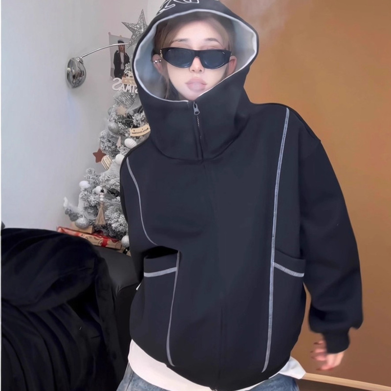 Cross-Border Hooded Sweatshirt with Advanced Design, American Style Large Pocket Top, Loose Autumn and Winter Simple Jacket for Men and Women