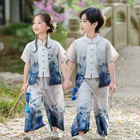 Hanfu для мальчиков, лето 2025, новый древний костюм в китайском стиле, детский китайский наряд для выступлений, тонкий комплект с короткими рукавами.