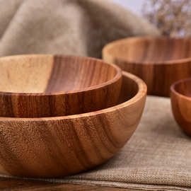 批发相思木大号汤碗 实木加厚儿童碗 日式餐具木碗沙拉碗防摔餐碗