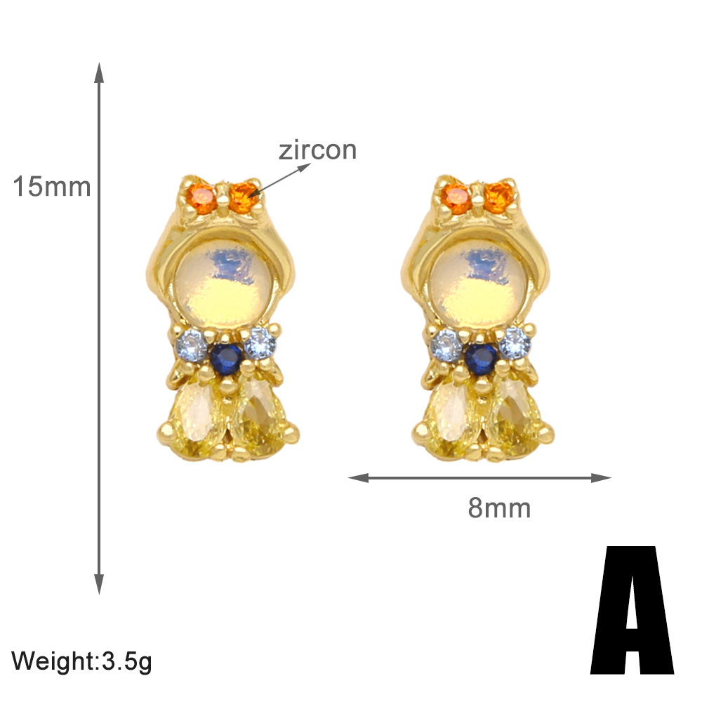 1 Pair Simple Style Cartoon Character Plating Copper 18K Gold Plated Drop Earrings display picture 3
