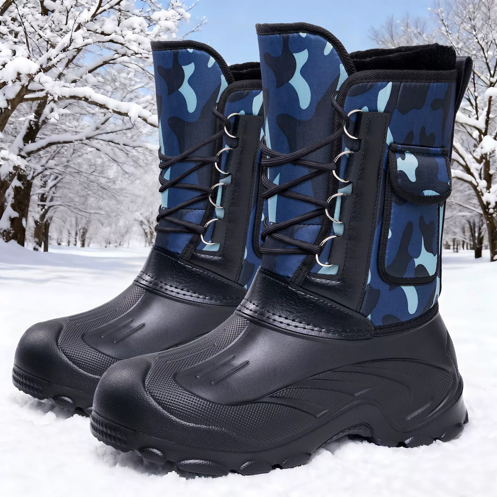 Zapatos de algodón de invierno para hombres nuevos zapatos de nieve de tubo alto más grueso a prueba de agua antideslizante de un pie botas de algodón image 1
