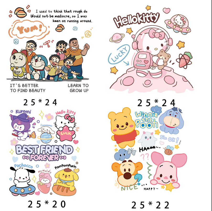 机器猫卡通男女T恤短袖印花图案校园工装热转印烫图烫画A级过粉