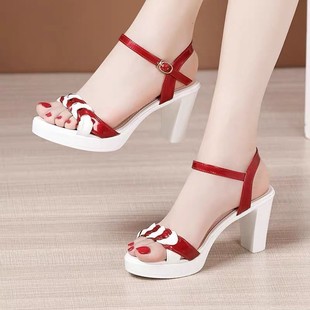 Women's High Heel Thick Heel Sandals Women's 2025 Summer New Thick-soled Platform Open Toe All-match Women's Sandals with Strap