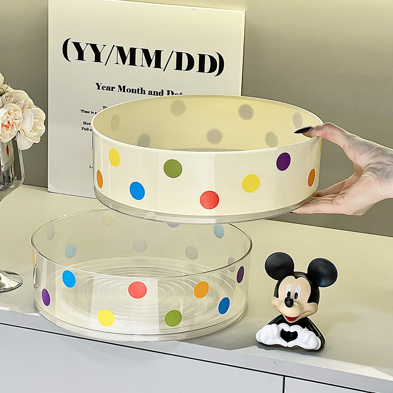 Cream-Colored Polka Dot Rotating Storage Rack with 360-Degree Free Rotation Storage Tray, Ins-Style Cosmetics and Skincare Organizer