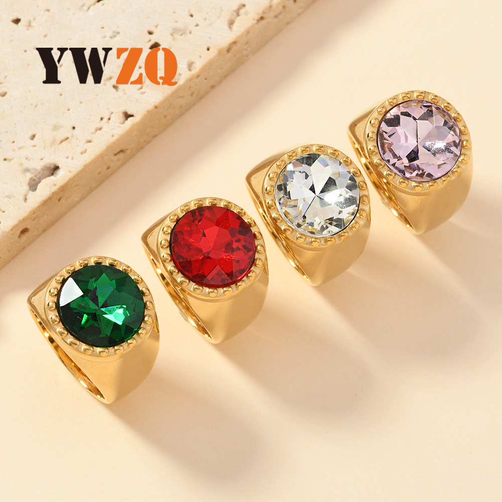Joyas de acero inoxidable de lujo ligero de estilo europeo y americano Retro estilo de corte fundición anillo de gemas redondas anillo de geometría para hombres