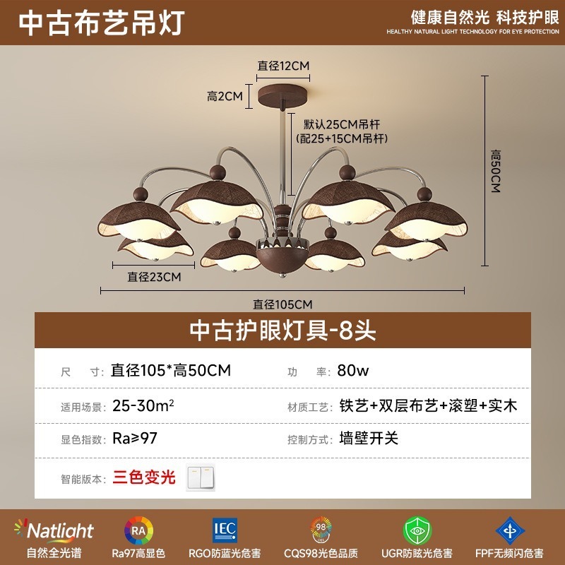中国風のリビングルーム用シャンデリア、高級感のあるリビングルーム用天井照明、フランス風のマスターベッドルーム用フルスペクトルレトロ天井照明|undefined