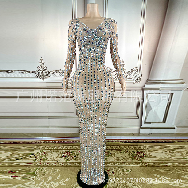 NOVANCE Long Life Day Ladies Dress Prom Gown with Rhinestone Sequins Floral Formal Gown