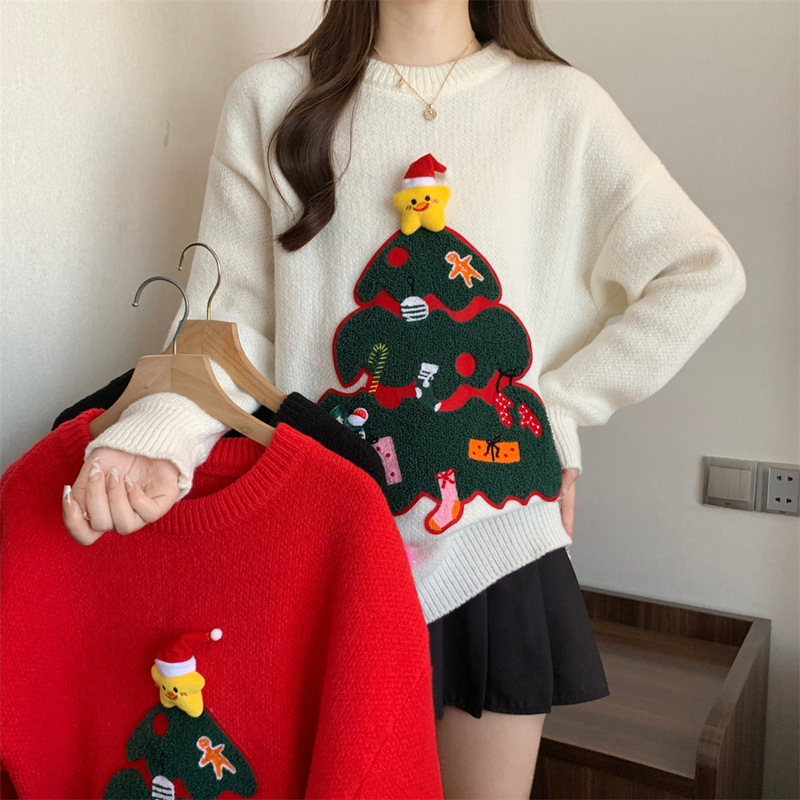 Lazy Style Red Christmas Pullover Knitwear for Women Autumn and Winter 2025 Women's Casual Versatile Round Neck Knitwear Lazy Style Red Christmas Pullover Knitwear for Women Autumn and Winter 2025 Women's Casual Versatile Round Neck Knitwear