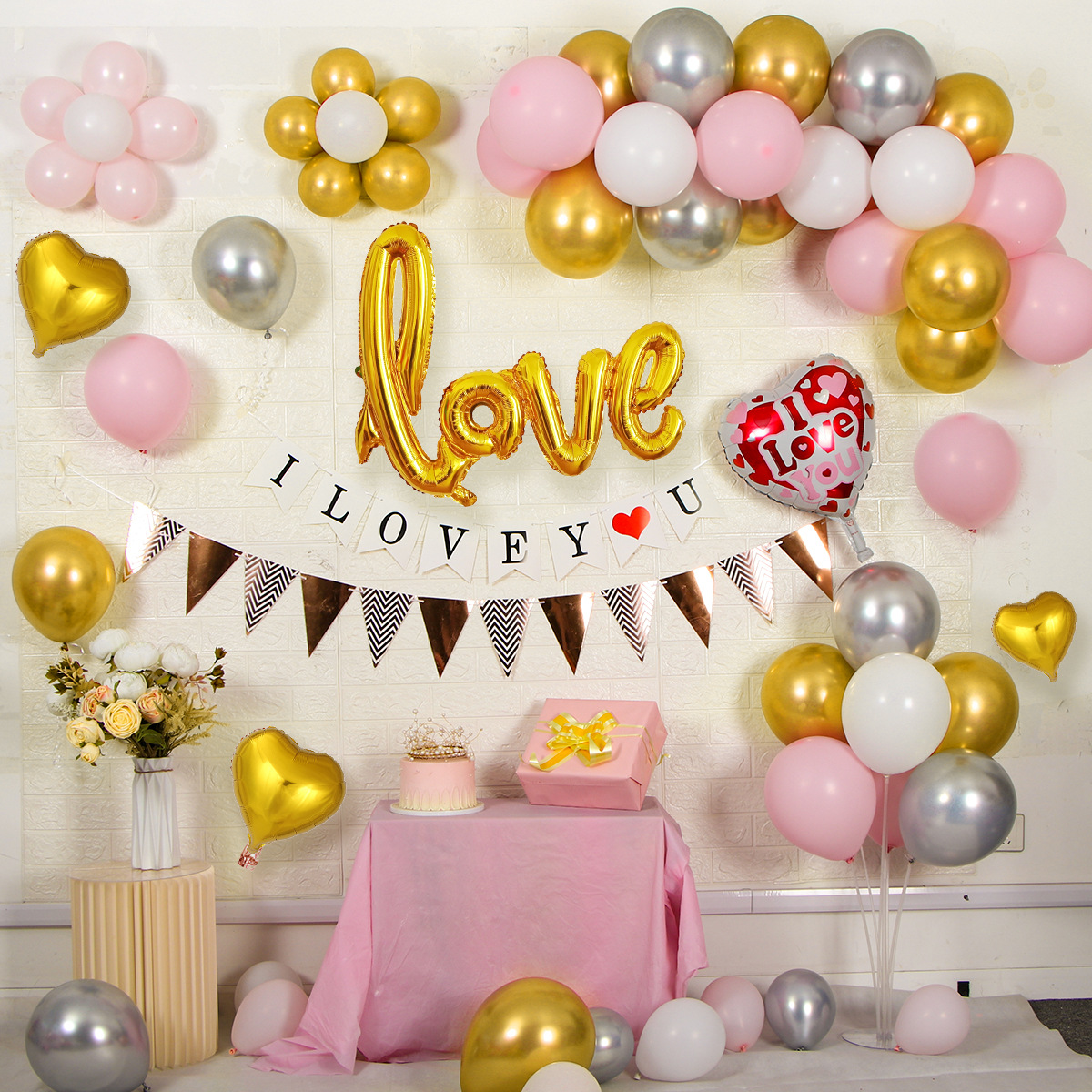 Valentine's Day Proposal Romantic Decor "I LOVE YOU" Fish Tail Streamers 10-inch Red and Pink Balloon Bundle