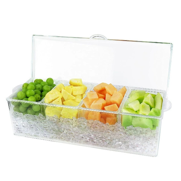 プラスチック4グリッド分割可能なフルーツサラダ調味料箱家庭用ピクニックパーティー多目的アイスボックス|undefined