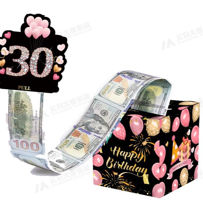 즉시 배송 가능한 검정 & 핑크 풍선 30세 생일 파티 박스