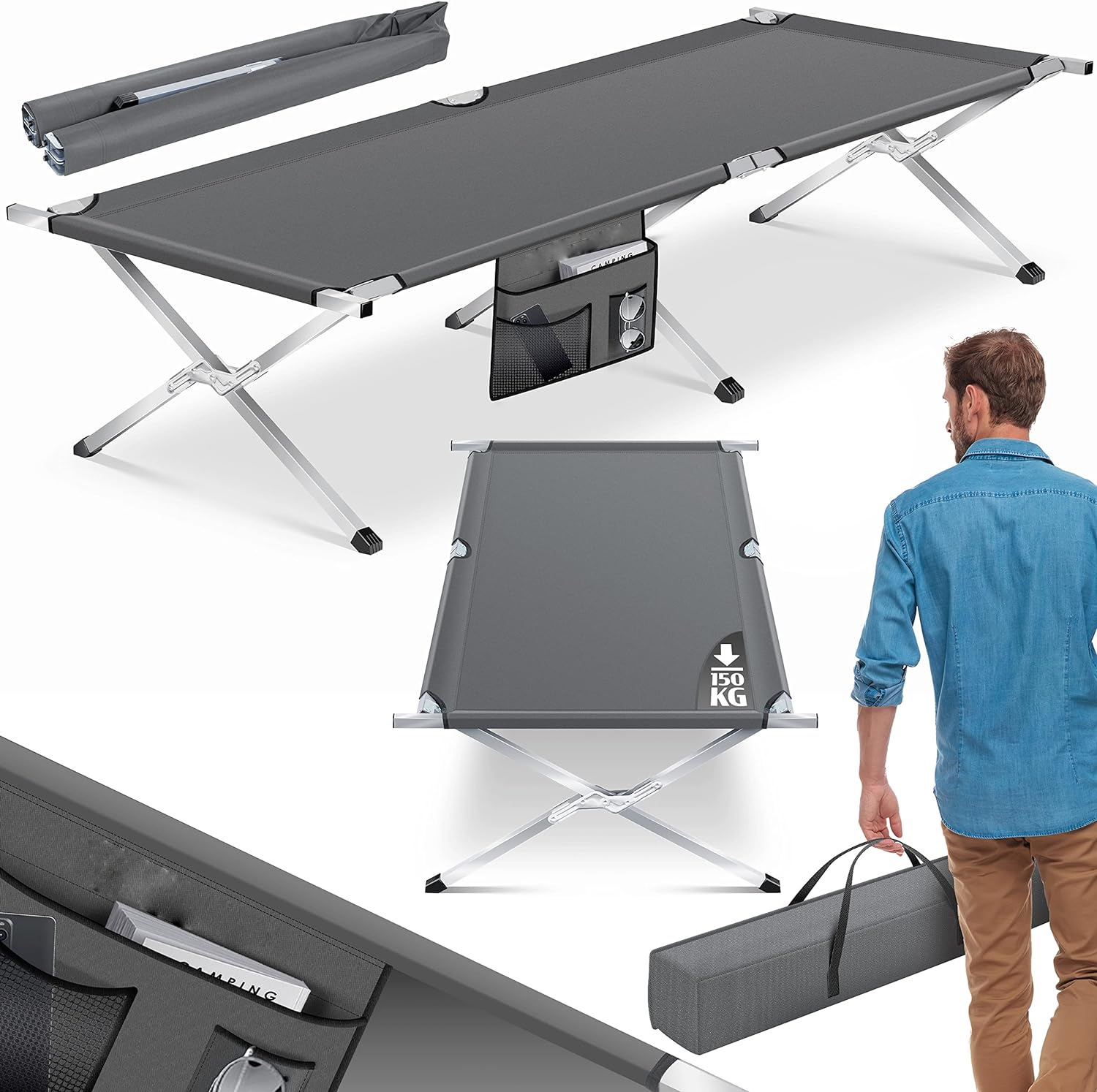 Oficina conveniente para el almuerzo Cama plegable Camping al aire libre Cama de campamento simple de socorro en casos de desastre de emergencia para una sola persona