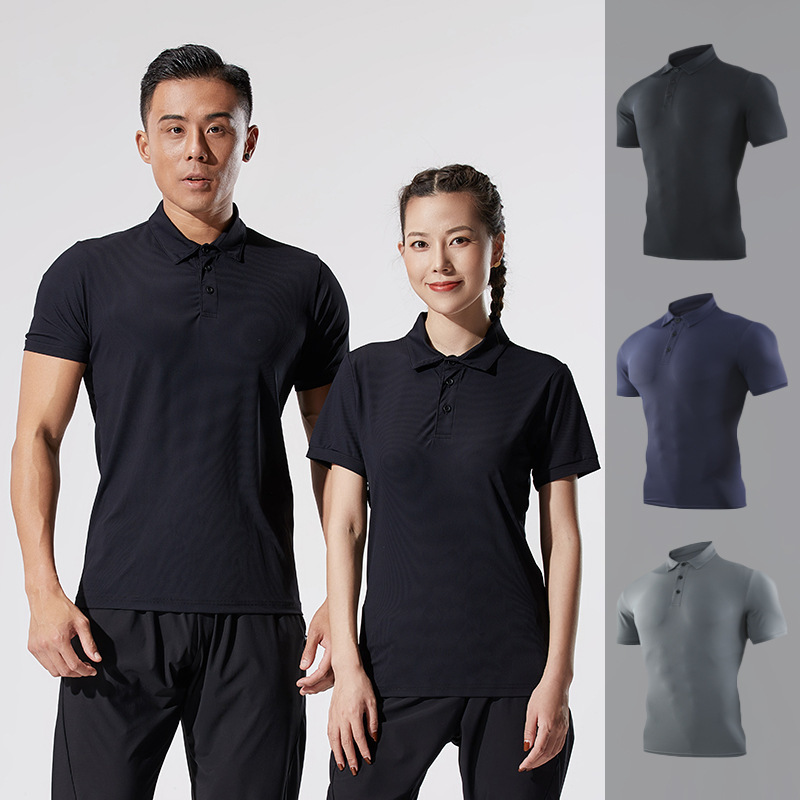Sports Bodysuit Men's Lapel Polo Shirt Quick-Drying Elastic Short-Sleeved Fitness Training Personal Trainer Work Clothes Group Clothing