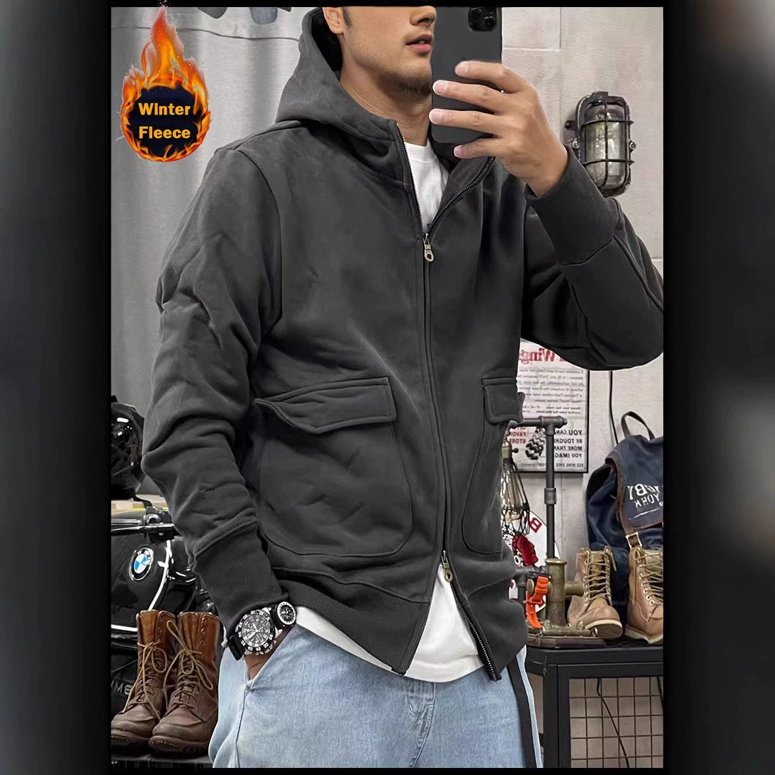 2024 осень и зима новые трансграничные мужские утолщенные повседневные куртки с капюшоном сплошной цвет кардиган тренд свитер куртка куртка