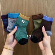 儿童袜子春秋男童韩系字母条纹宝宝中大童棉袜男宝学生中筒卡通袜