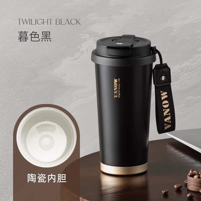 British vanow taza de café taza de vacío de alta apariencia de la muchacha revestimiento de cerámica de acero inoxidable portátil de paja taza de agua