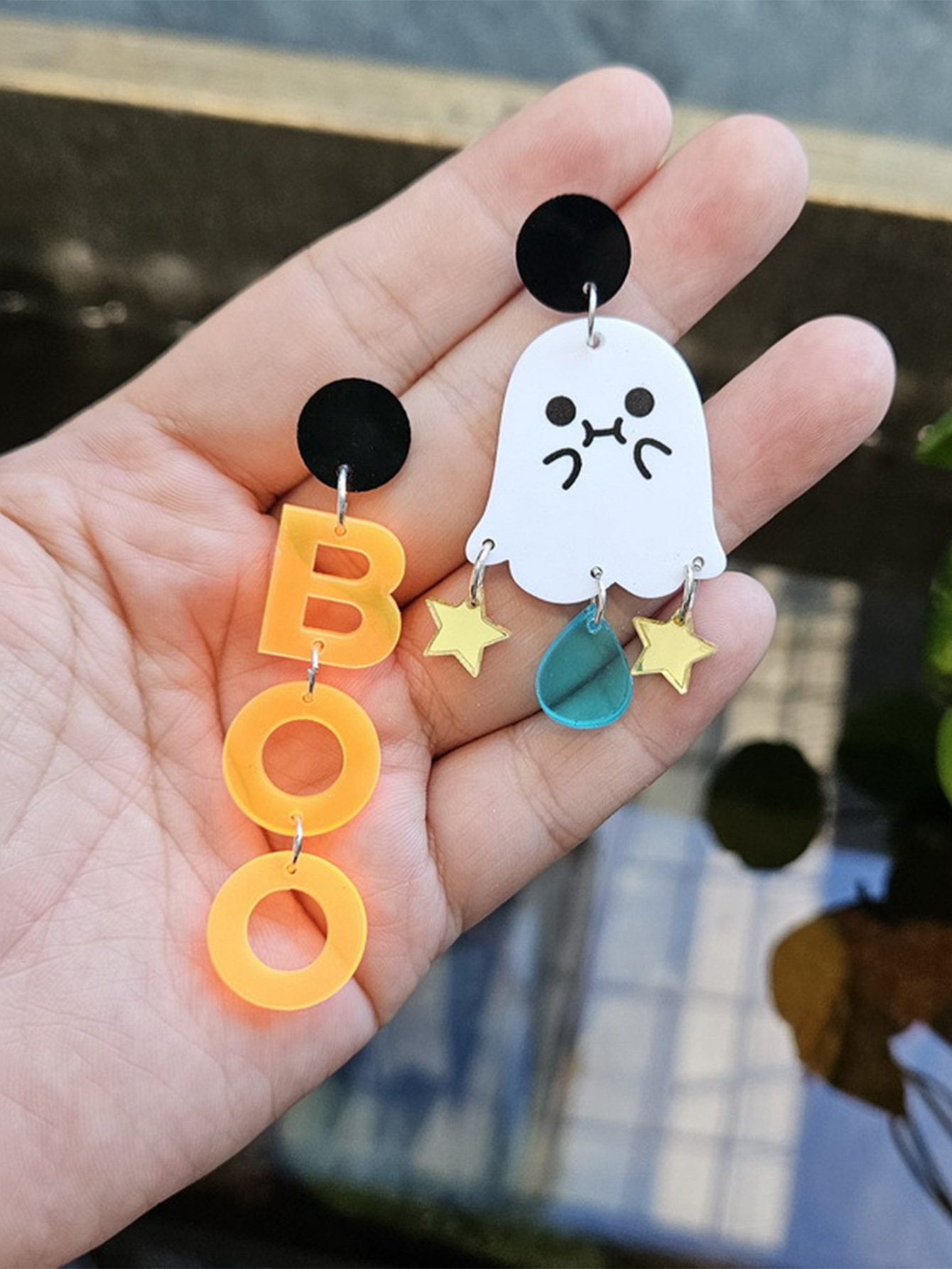 cute creative cartoon ghost asymmetrical earrings