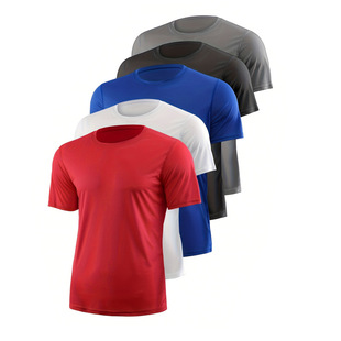 Cross-border Summer Men's Quick-drying Sports Fitness New Short-sleeved T-shirt Grid Running Breathable Sweat-absorbent High Elastic Five-piece Pack