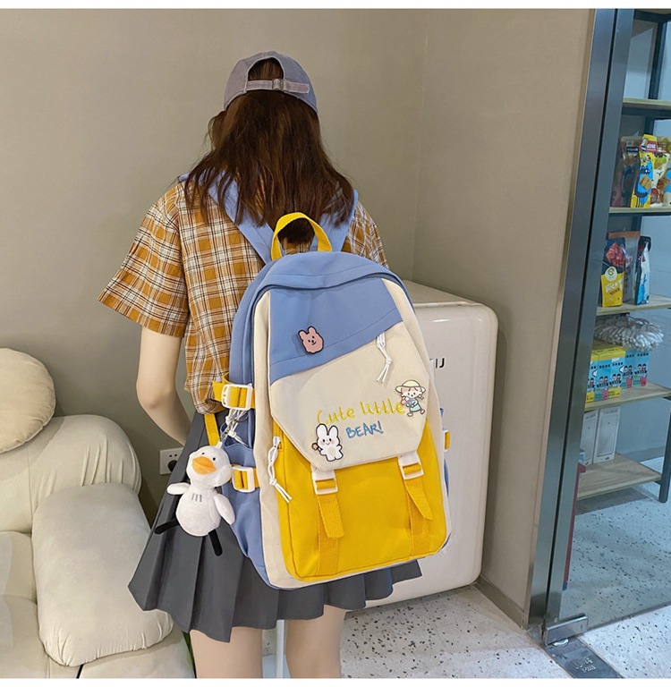 Ins Junior's Schoolbag Women's Korean-style Contrast Color Backpack High School Student Fresh Backpack Girlish Style Backpack display picture 5