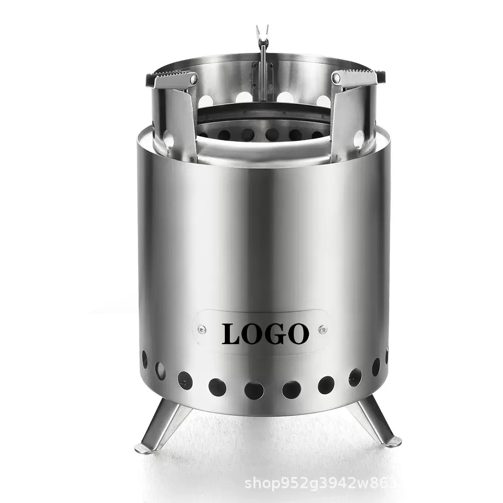 户外18cm桌面无烟柴火炉不锈钢便携式篝火炉带支脚带锅架工厂批发