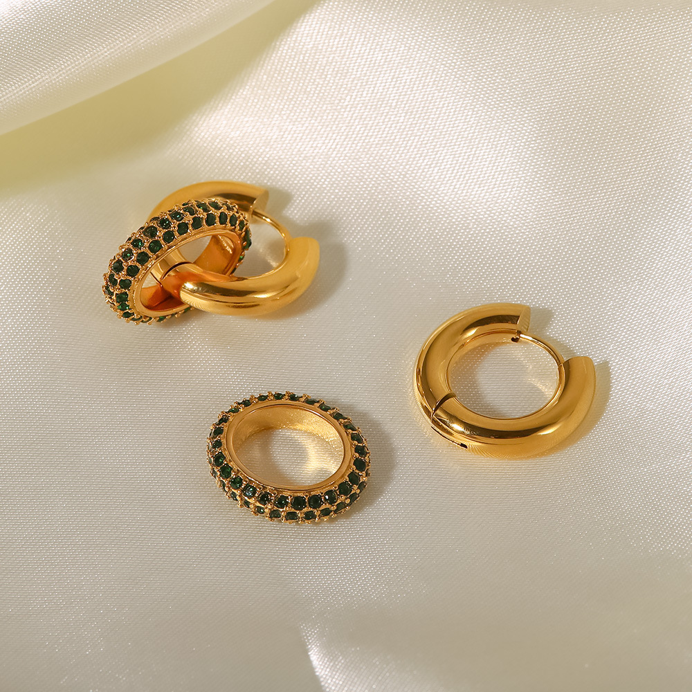 Fashion Round Stainless Steel Earrings Plating Zircon Stainless Steel Earrings