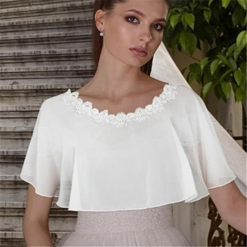 Spring and Summer Women's Bridal Shawl Wedding Dress Accessories Chiffon Shawl Jacket Thin Collar Lace Flower Blouse